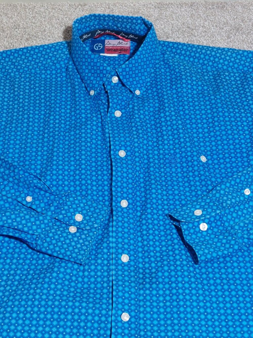 Wrangler George Strait geometric pattern long sleeve shirt blue Size XL